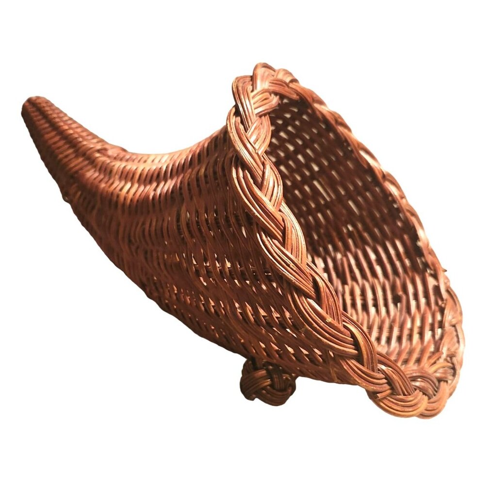 Vintage Woven Cornucopia Basket Centerpiece Decor 13" Long